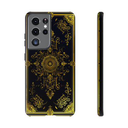 Luxury Gold Floral Damask Tough Phone Case - Elegant Black & Gold Baroque Design