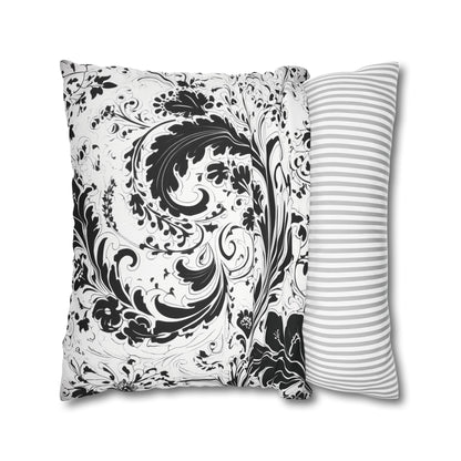 Elegant 19th Century Vintage Floral Damask Paisley Pillowcase in Black and White (Pillow not included)