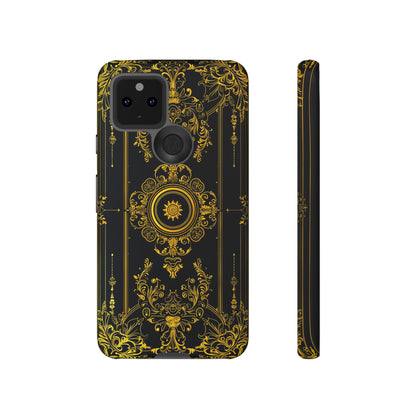 Luxury Gold Floral Damask Tough Phone Case - Elegant Black & Gold Baroque Design