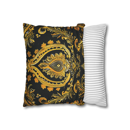 Elegant Black & Gold Damask Throw Pillowcase - Luxurious Floral Baroque Design (Pillow not included)