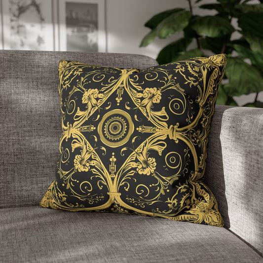 Elegant 19th Century Vintage Floral Damask Pillowcase in Black and Gold (Pillow not included)