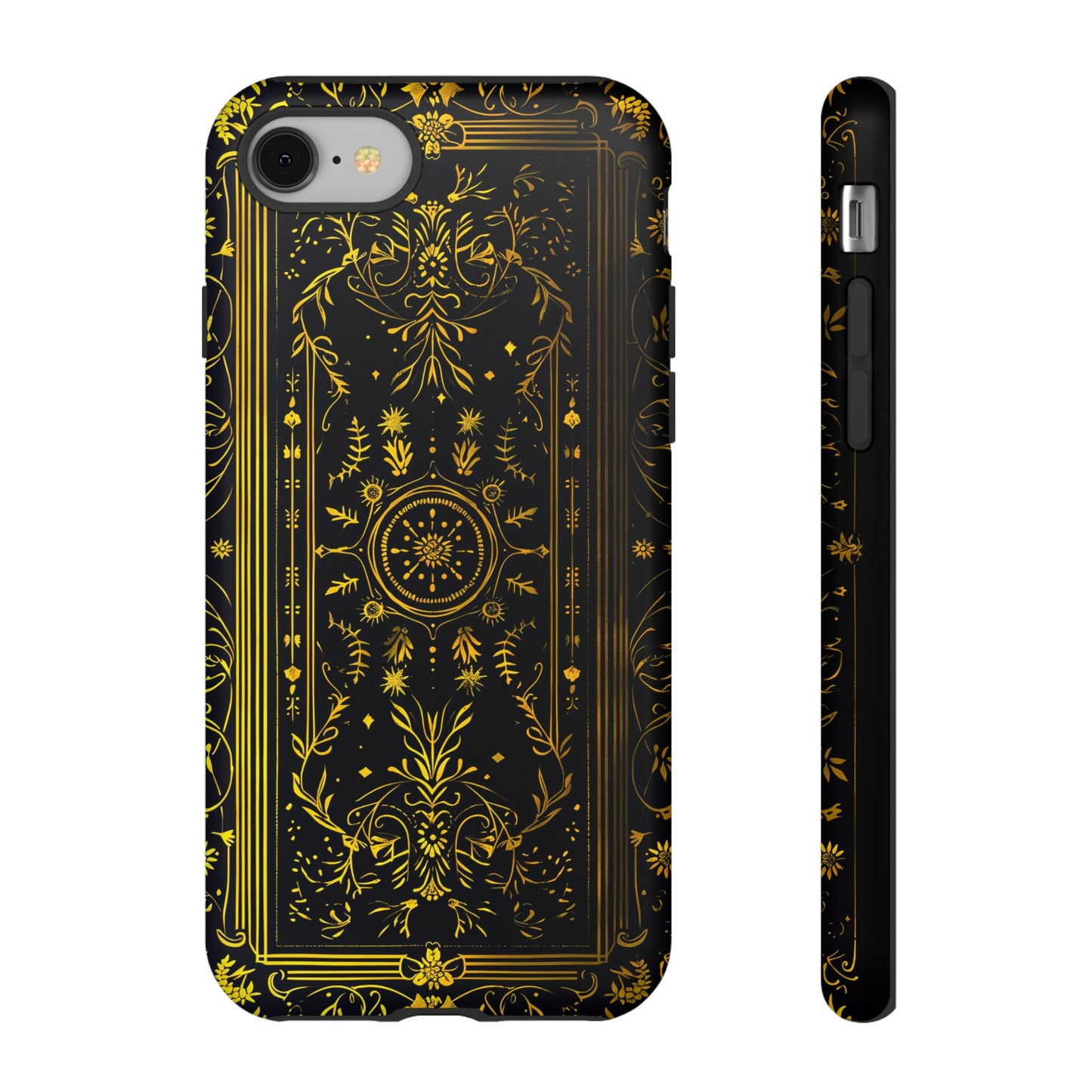 Luxury Gold Floral Damask Tough Phone Case - Elegant Black & Gold Baroque Design