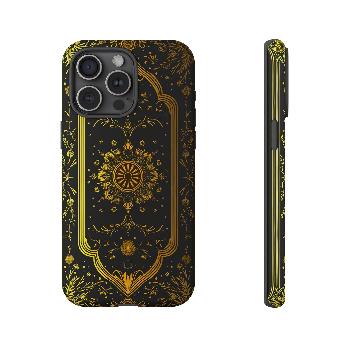 Luxury Gold Floral Damask Tough Phone Case - Elegant Black & Gold Baroque Design