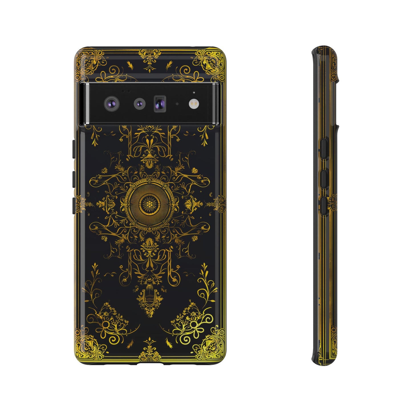 Luxury Gold Floral Damask Tough Phone Case - Elegant Black & Gold Baroque Design