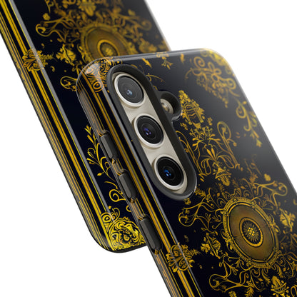 Luxury Gold Floral Damask Tough Phone Case - Elegant Black & Gold Baroque Design