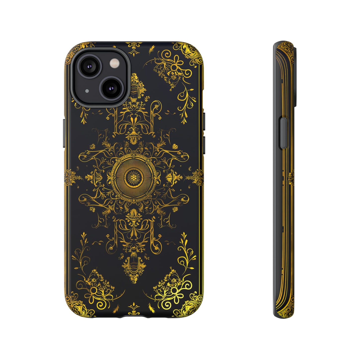 Luxury Gold Floral Damask Tough Phone Case - Elegant Black & Gold Baroque Design