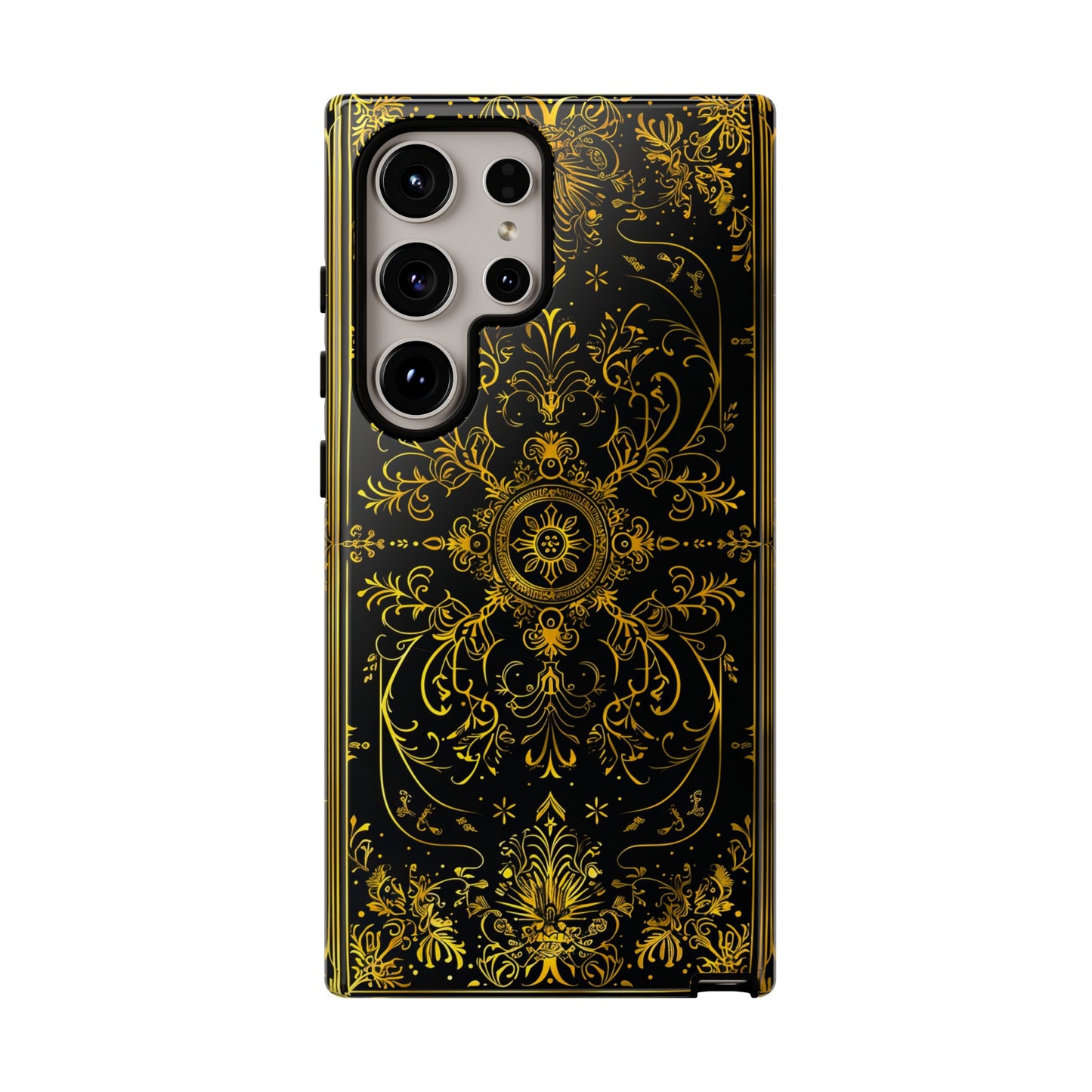 Luxury Gold Floral Damask Tough Phone Case - Elegant Black & Gold Baroque Design