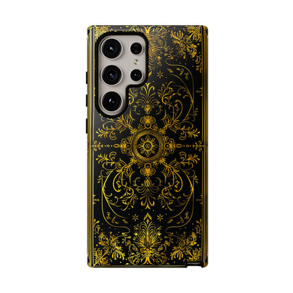 Luxury Gold Floral Damask Tough Phone Case - Elegant Black & Gold Baroque Design