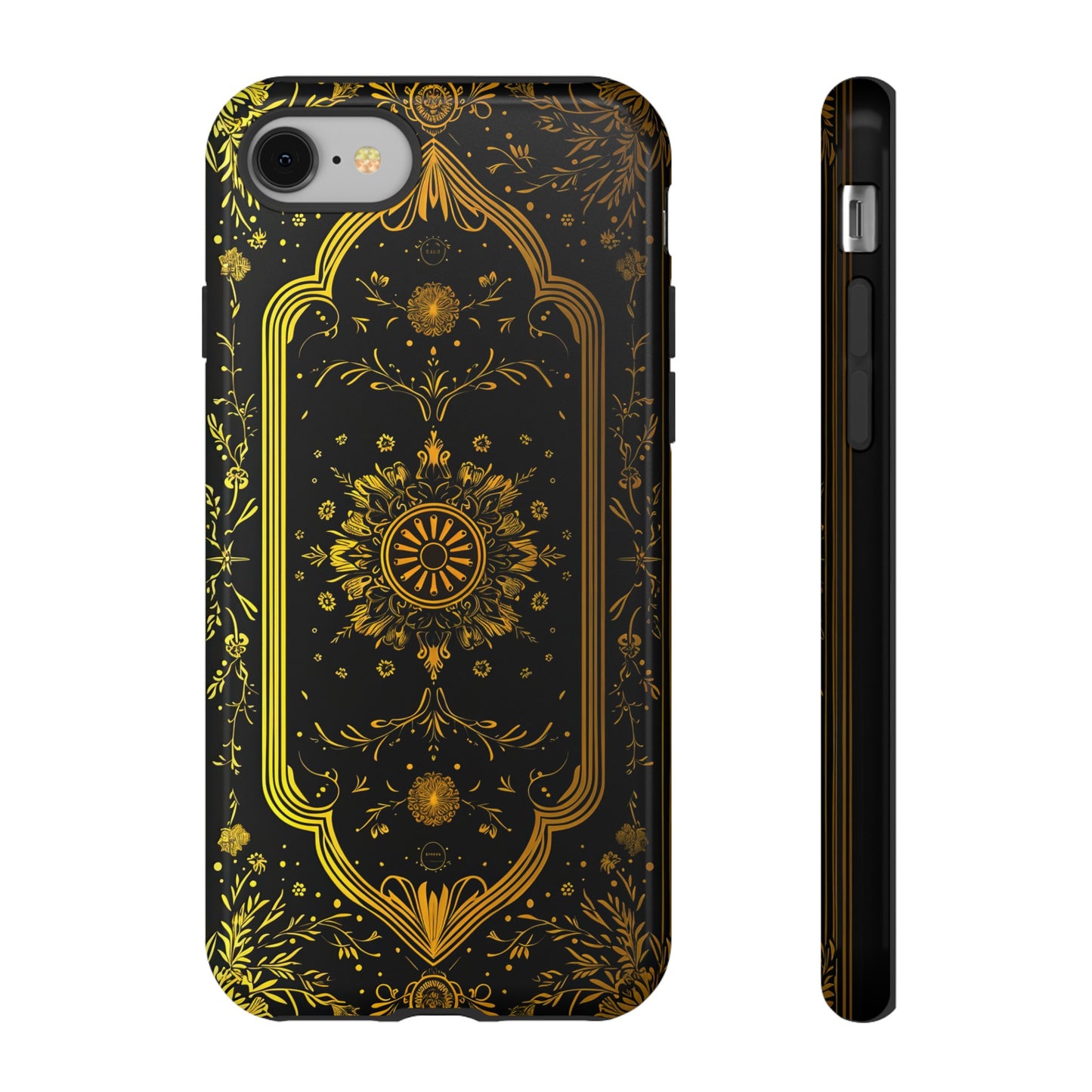 Luxury Gold Floral Damask Tough Phone Case - Elegant Black & Gold Baroque Design