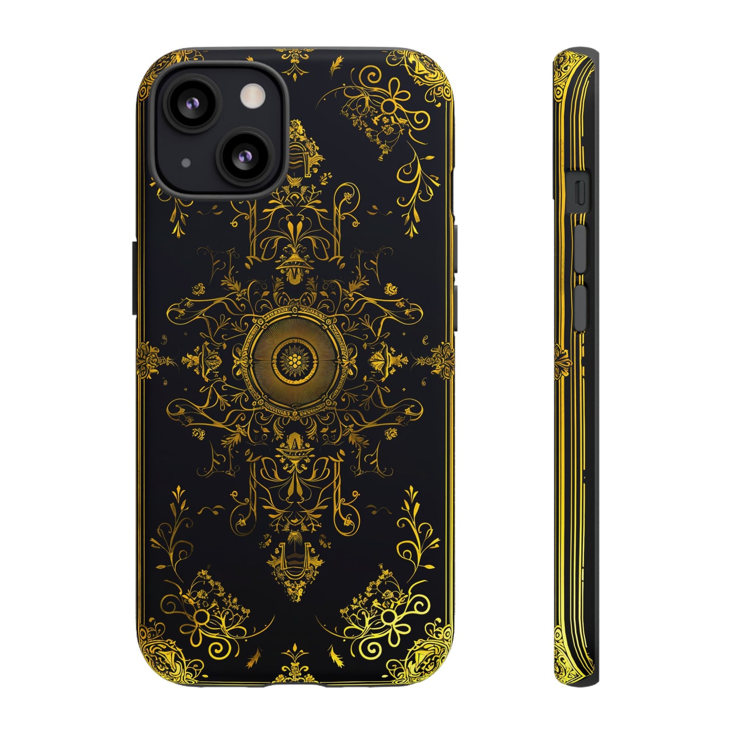 Luxury Gold Floral Damask Tough Phone Case - Elegant Black & Gold Baroque Design