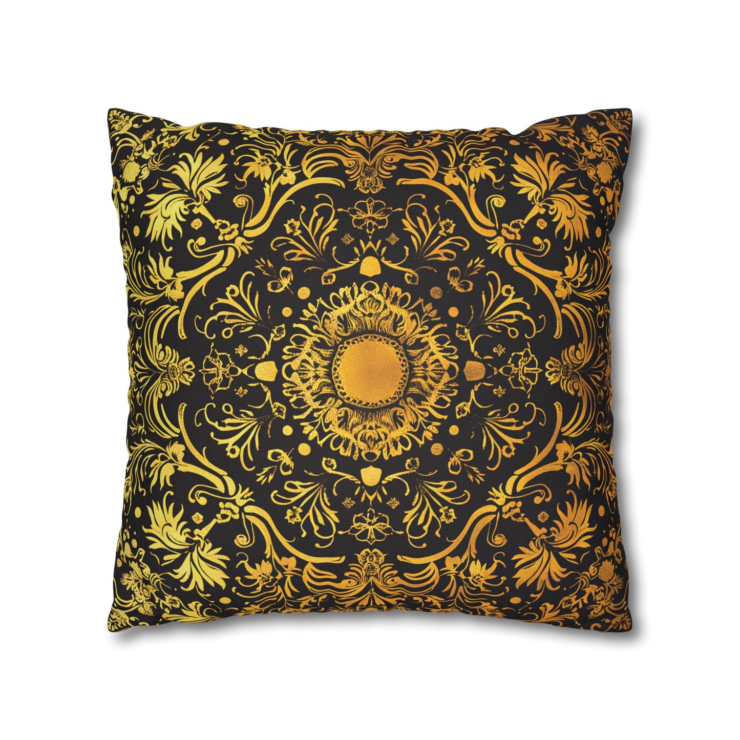 Elegant Black & Gold Damask Throw Pillowcase - Luxurious Floral Baroque Design (Pillow not included)