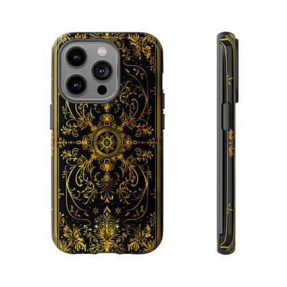 Luxury Gold Floral Damask Tough Phone Case - Elegant Black & Gold Baroque Design