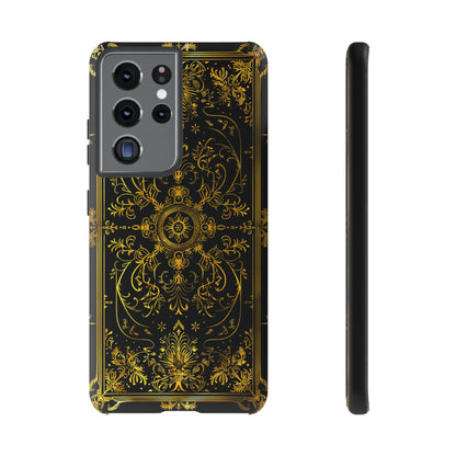 Luxury Gold Floral Damask Tough Phone Case - Elegant Black & Gold Baroque Design