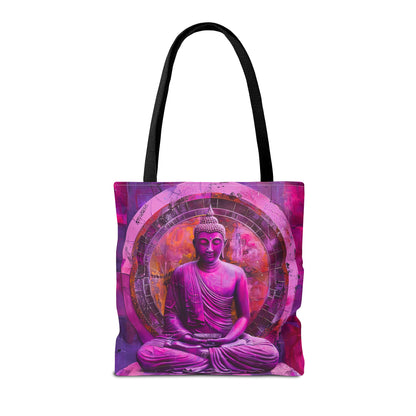 Vibrant Spiritual Buddhist Art Tote Bag Durable Polyester with Cotton Straps Available in 3 Sizes