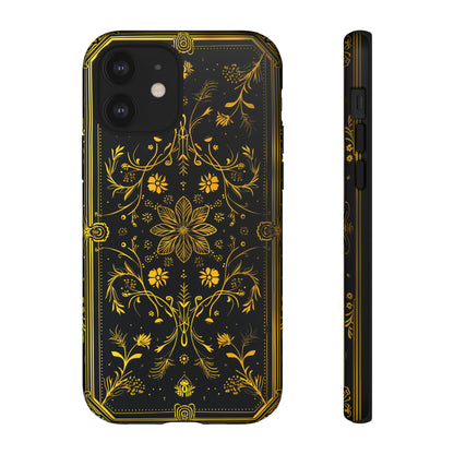 Luxury Gold Floral Damask Tough Phone Case - Elegant Black & Gold Baroque Design