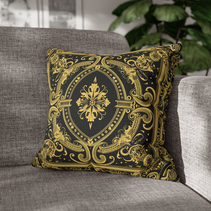 Elegant 19th Century Vintage Floral Damask Pillowcase in Black and Gold (Pillow not included)