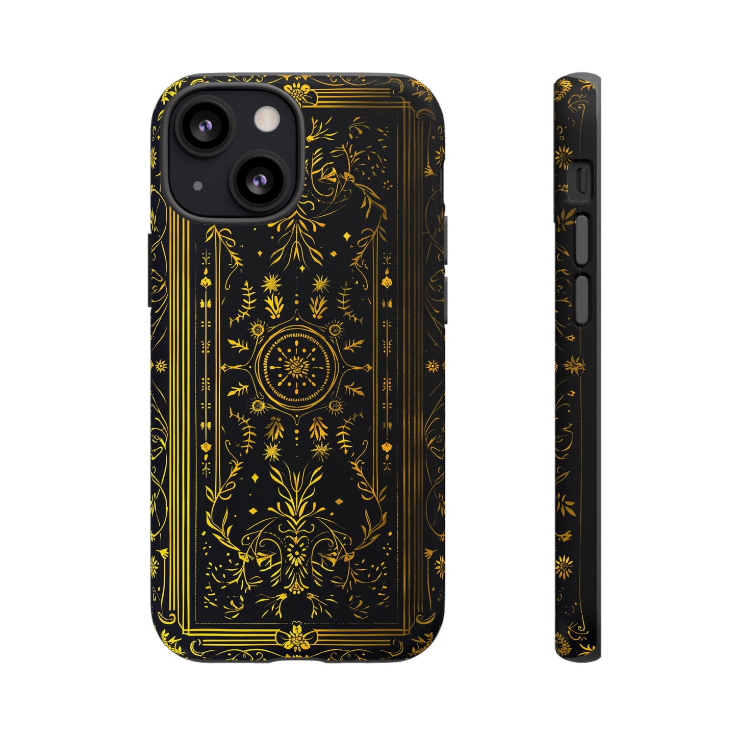 Luxury Gold Floral Damask Tough Phone Case - Elegant Black & Gold Baroque Design