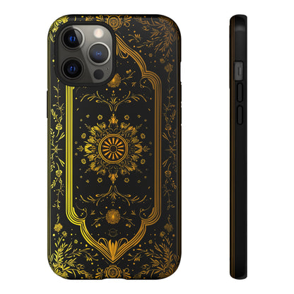 Luxury Gold Floral Damask Tough Phone Case - Elegant Black & Gold Baroque Design