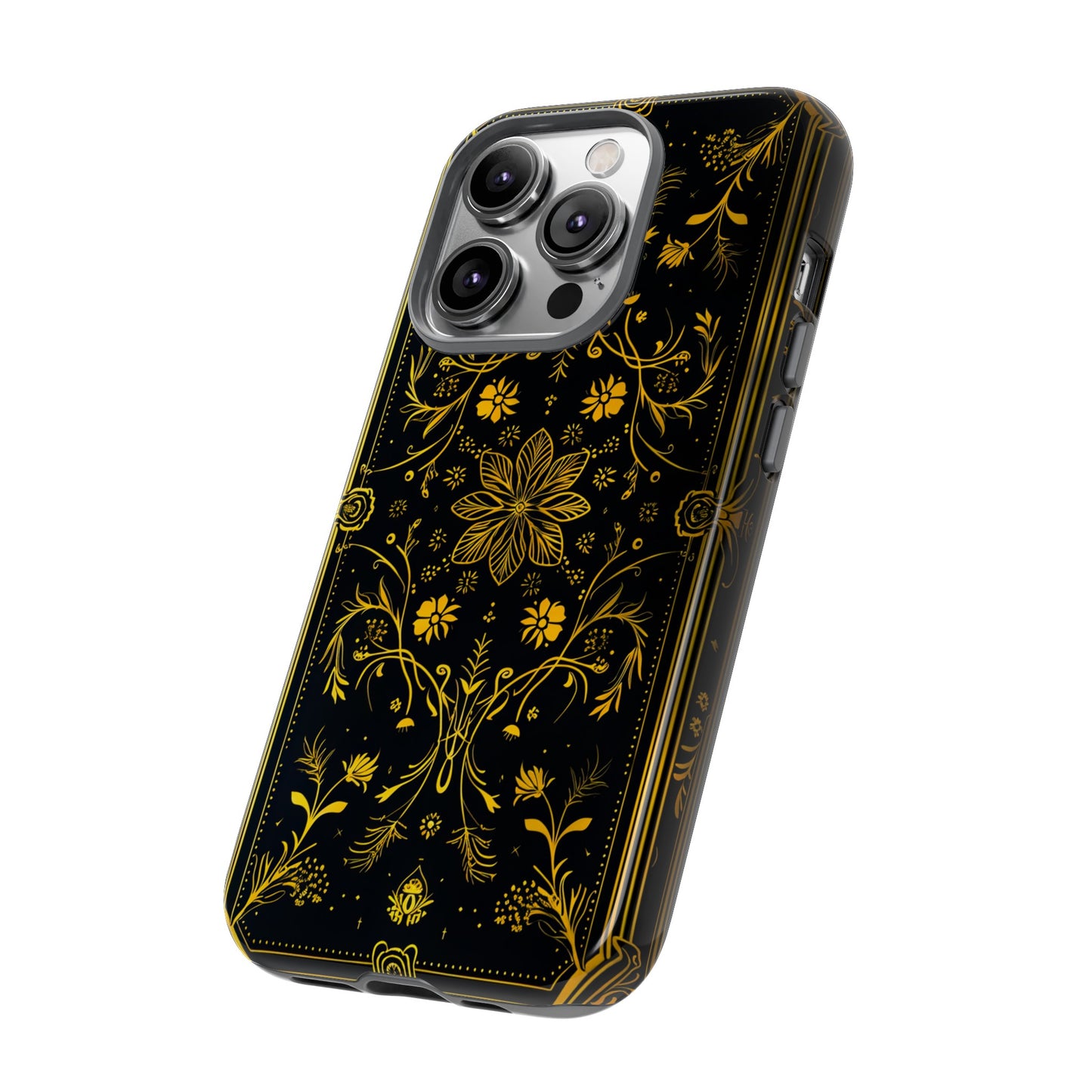 Luxury Gold Floral Damask Tough Phone Case - Elegant Black & Gold Baroque Design