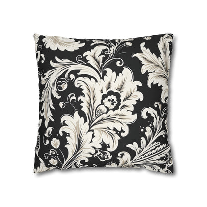 Elegant 19th Century Vintage Floral Damask Pillowcase in Black and White (Pillow not included)