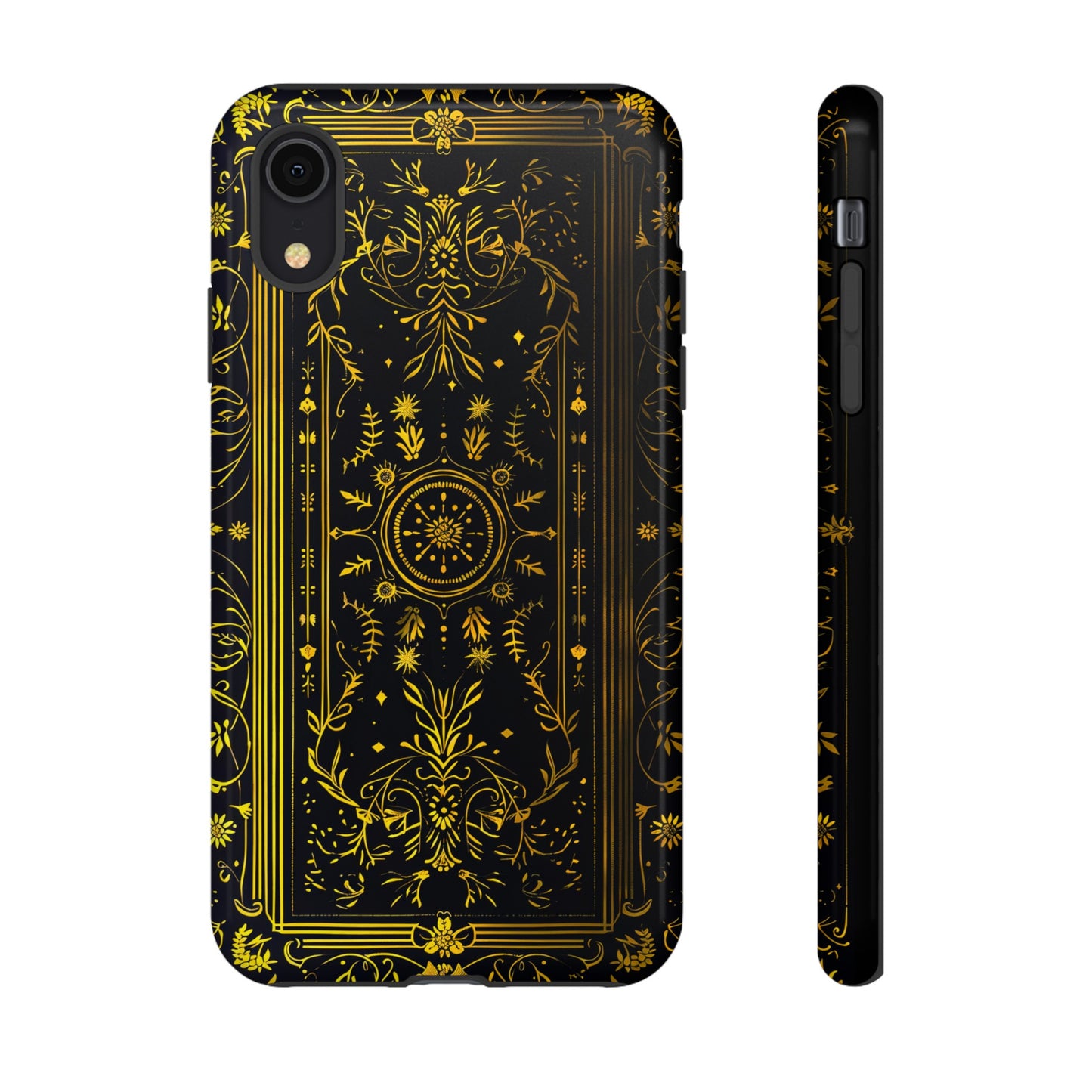 Luxury Gold Floral Damask Tough Phone Case - Elegant Black & Gold Baroque Design