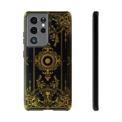 Luxury Gold Floral Damask Tough Phone Case - Elegant Black & Gold Baroque Design