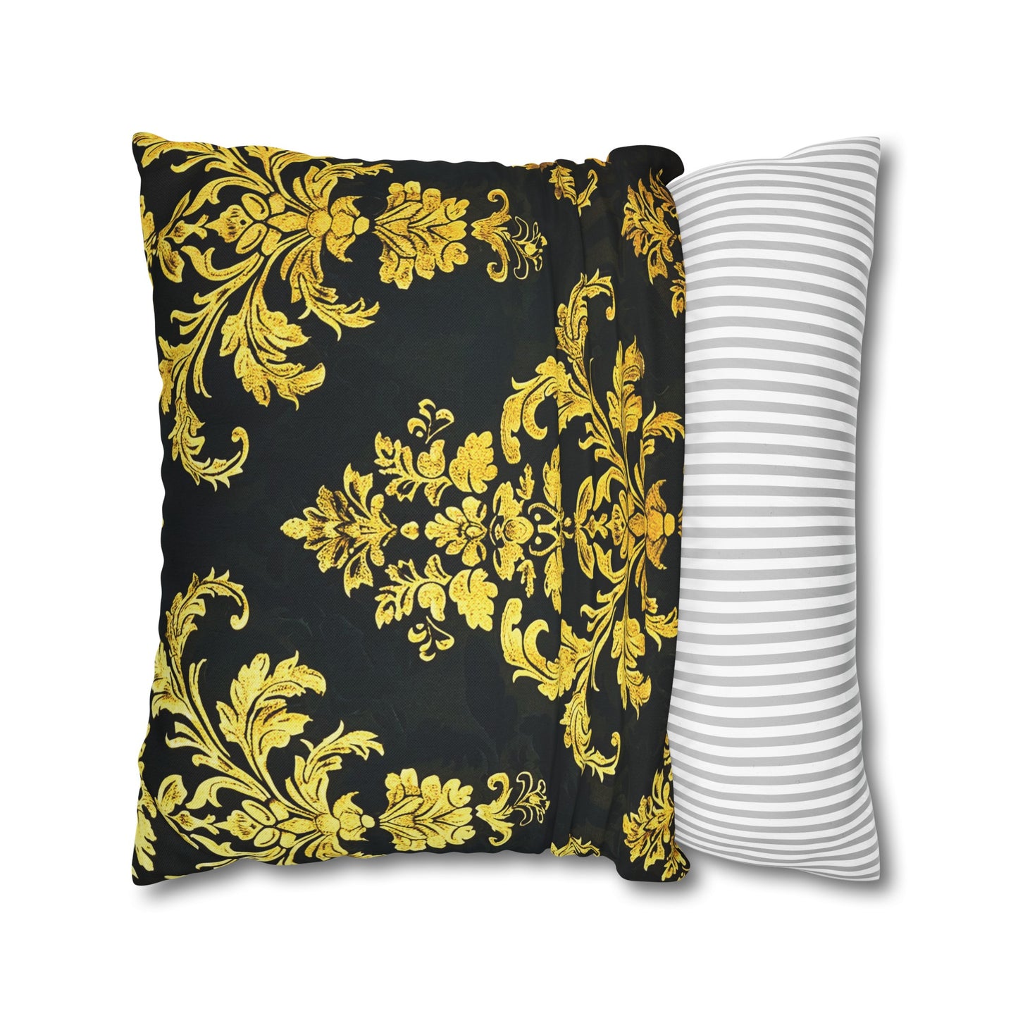 Elegant Black & Gold Damask Throw Pillowcase - Luxurious Floral Baroque Design (Pillow not included)