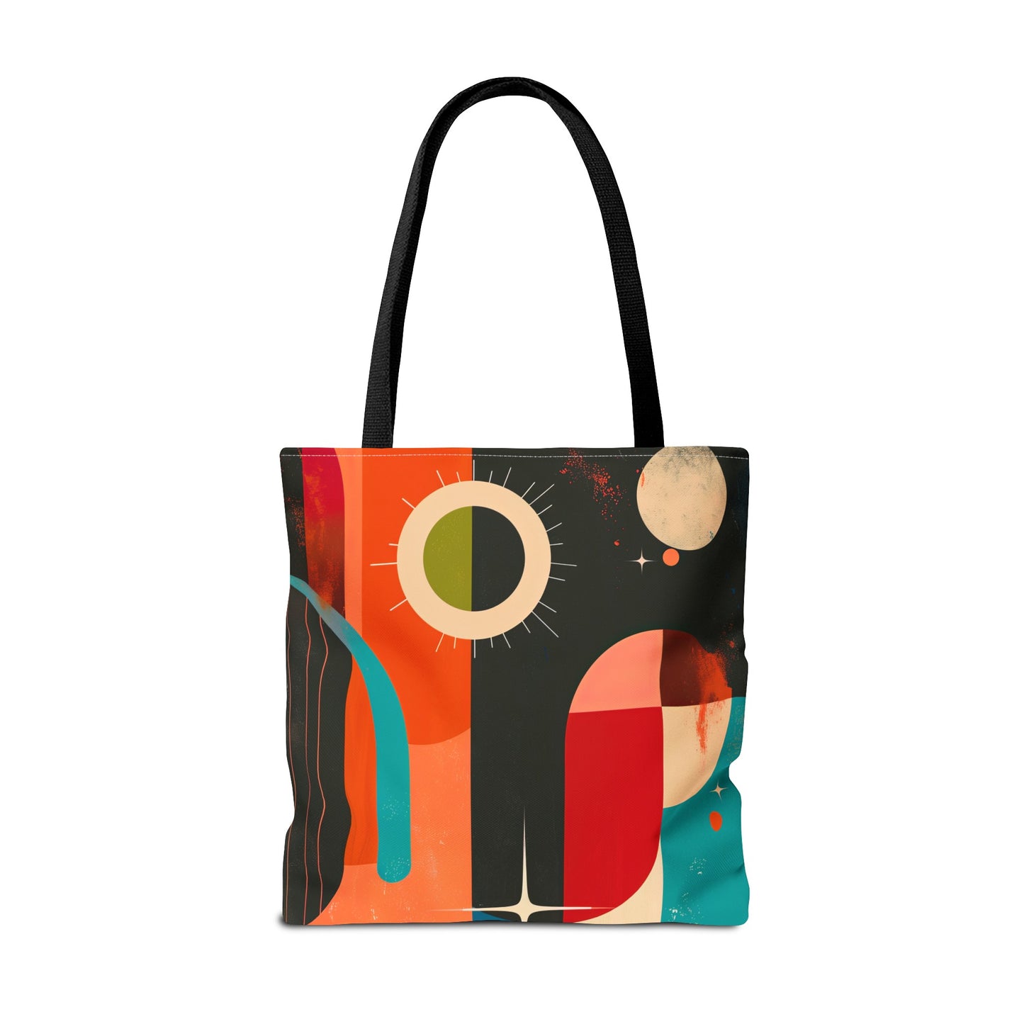 Vibrant Retro Abstract Art Tote Bag Durable Polyester with Cotton Straps Available in 3 Sizes