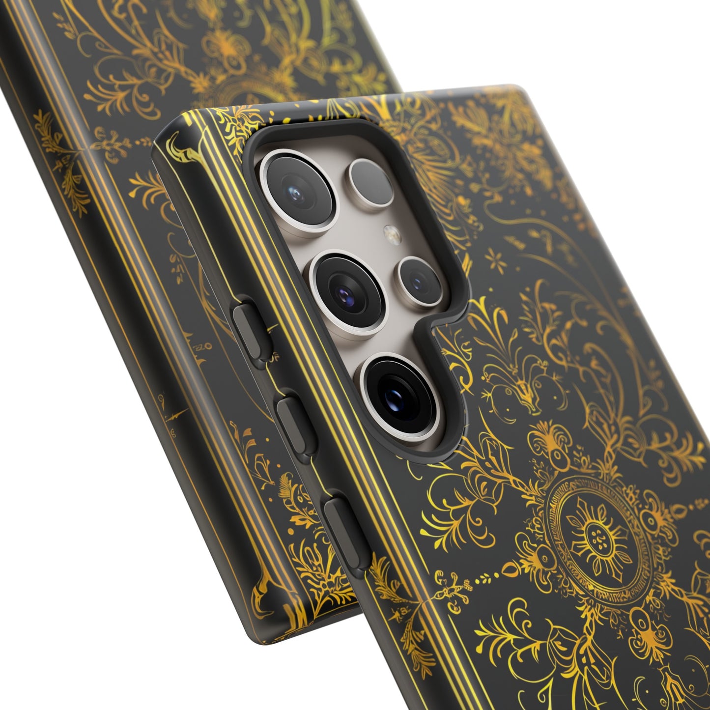 Luxury Gold Floral Damask Tough Phone Case - Elegant Black & Gold Baroque Design