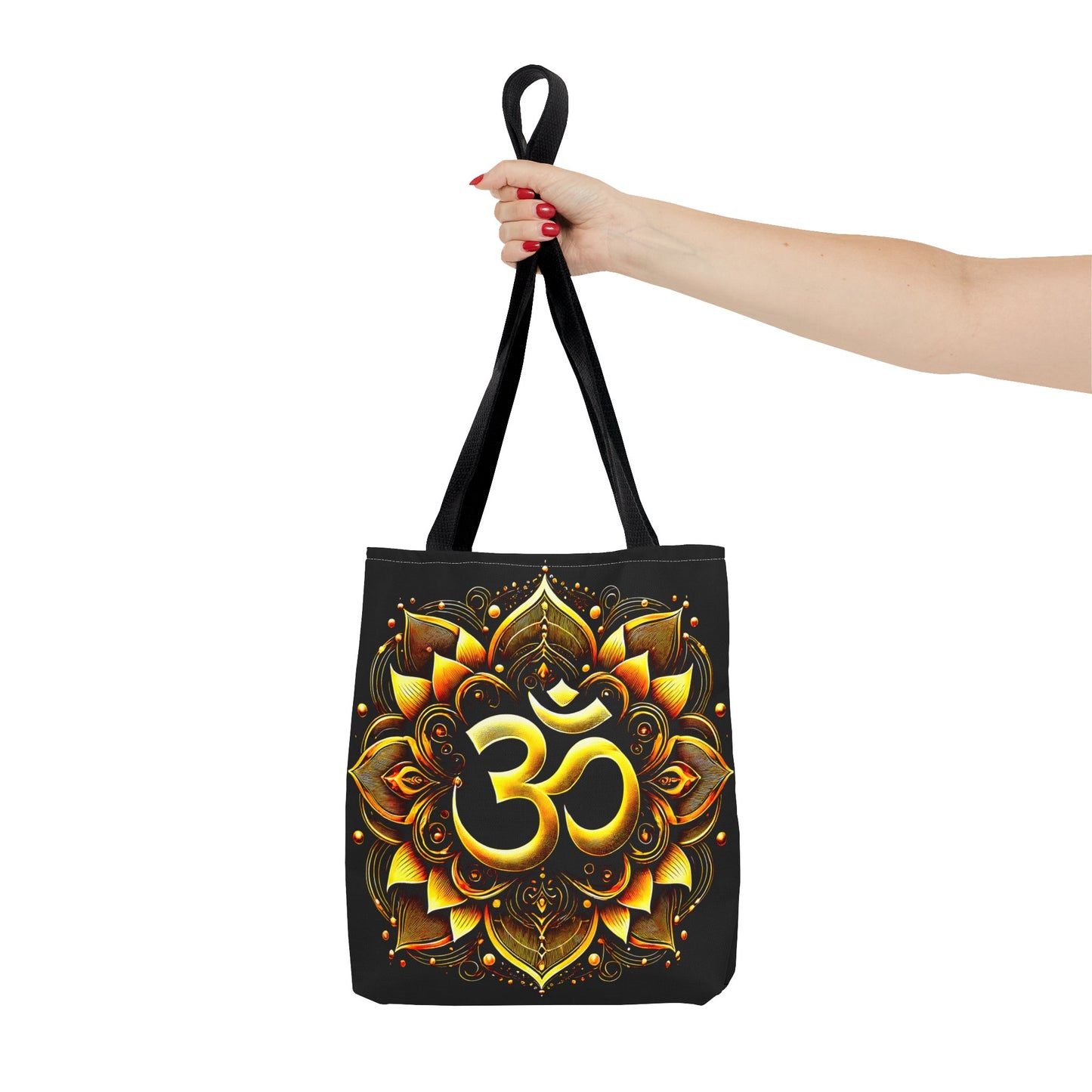 Vibrant Spiritual Yoga Art Om Symbol Tote Bag Durable Polyester with Cotton Straps Available in 3 Sizes