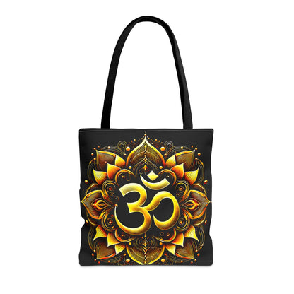 Vibrant Spiritual Yoga Art Om Symbol Tote Bag Durable Polyester with Cotton Straps Available in 3 Sizes