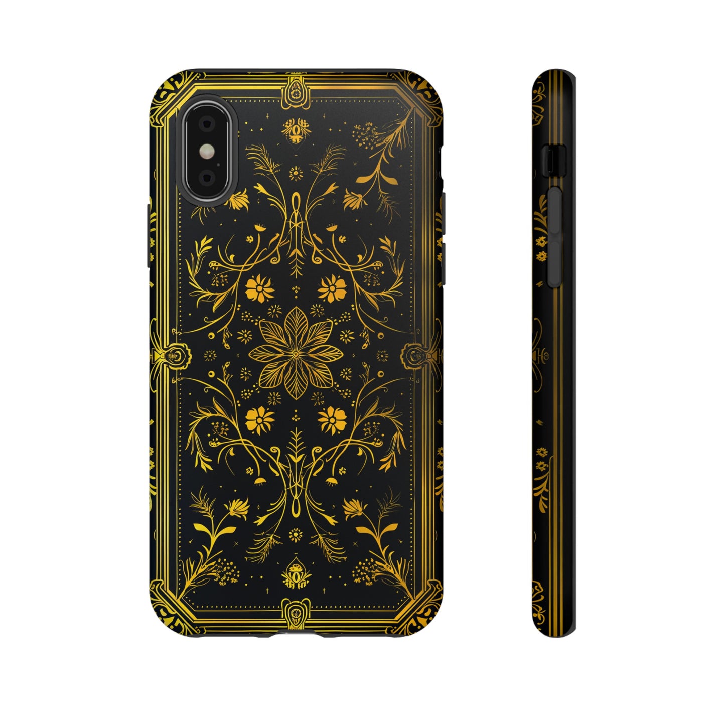 Luxury Gold Floral Damask Tough Phone Case - Elegant Black & Gold Baroque Design