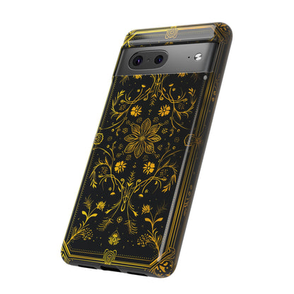 Luxury Gold Floral Damask Tough Phone Case - Elegant Black & Gold Baroque Design