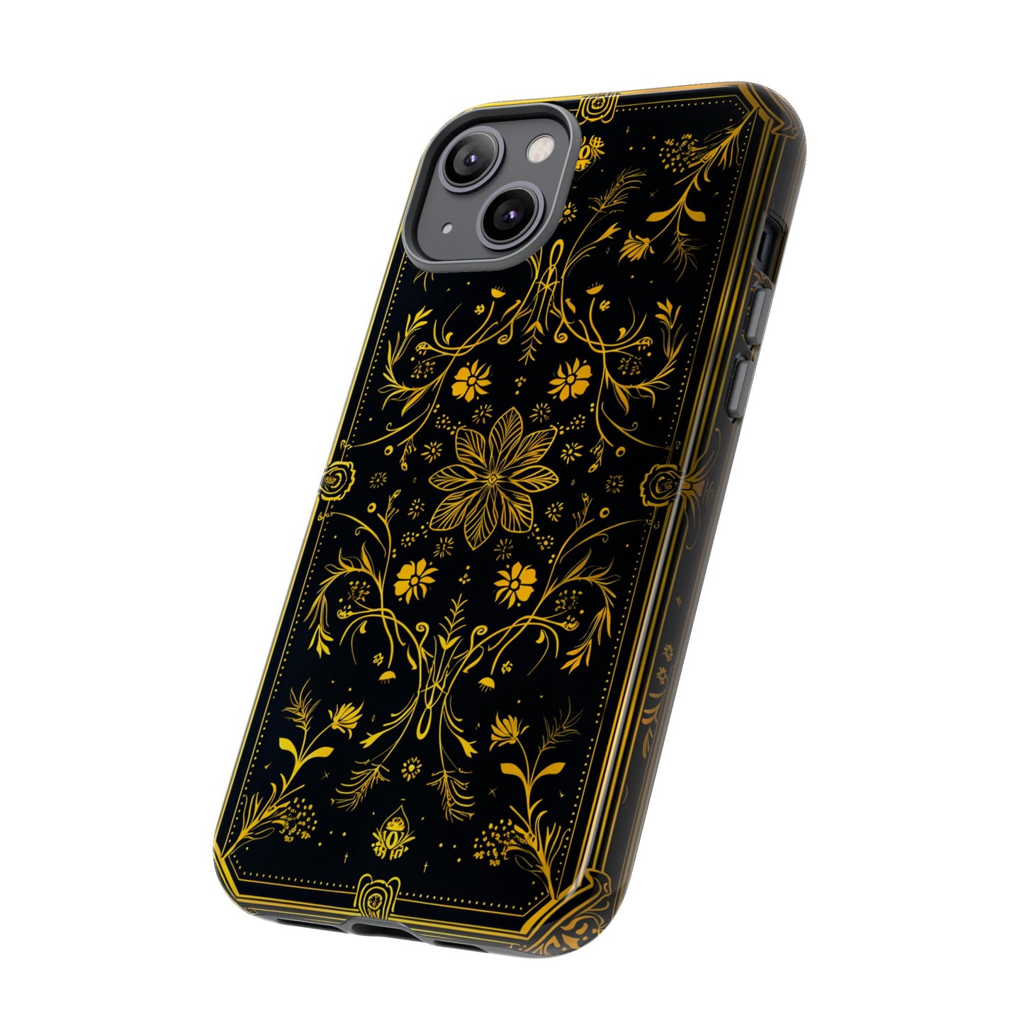 Luxury Gold Floral Damask Tough Phone Case - Elegant Black & Gold Baroque Design