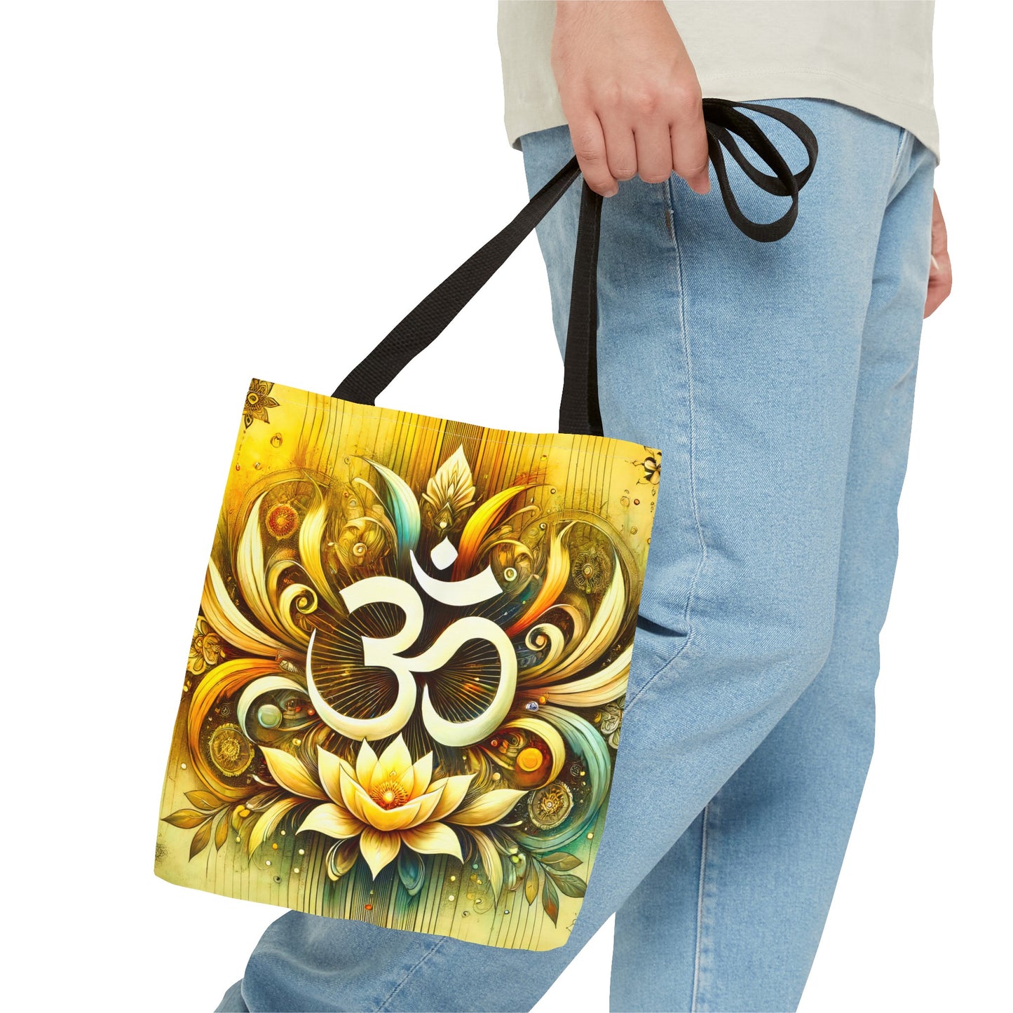 Vibrant Spiritual Yoga Art Om Symbol Tote Bag Durable Polyester with Cotton Straps Available in 3 Sizes