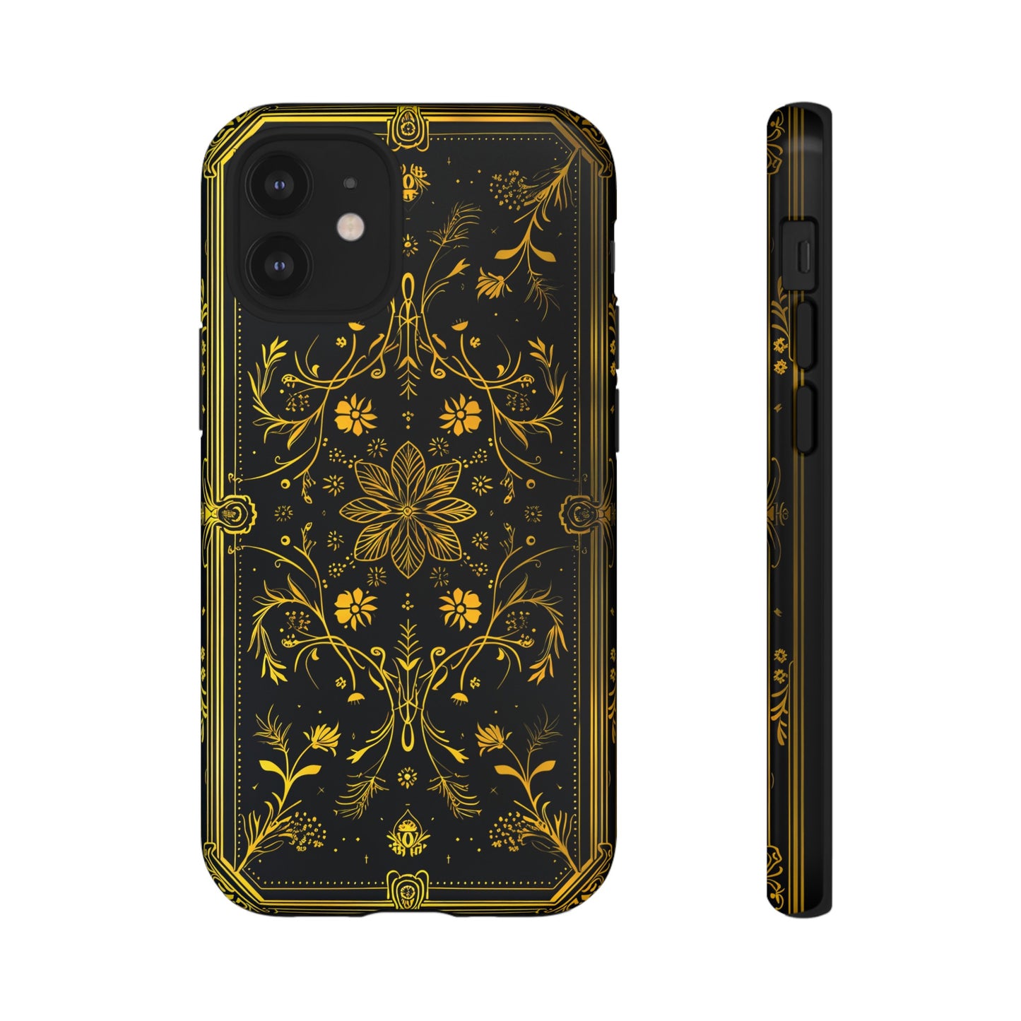 Luxury Gold Floral Damask Tough Phone Case - Elegant Black & Gold Baroque Design