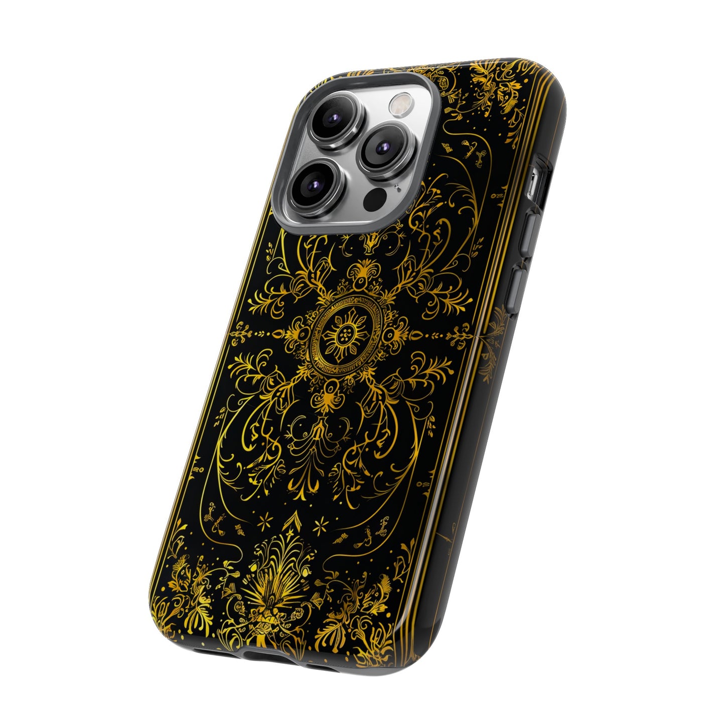 Luxury Gold Floral Damask Tough Phone Case - Elegant Black & Gold Baroque Design