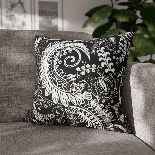 Elegant 19th Century Vintage Floral Damask Paisley Pillowcase in Black and White (Pillow not included)