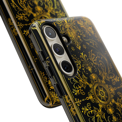 Luxury Gold Floral Damask Tough Phone Case - Elegant Black & Gold Baroque Design