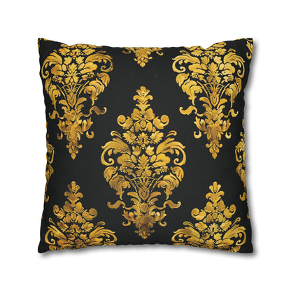 Elegant Black & Gold Damask Throw Pillowcase - Luxurious Floral Baroque Design (Pillow not included)