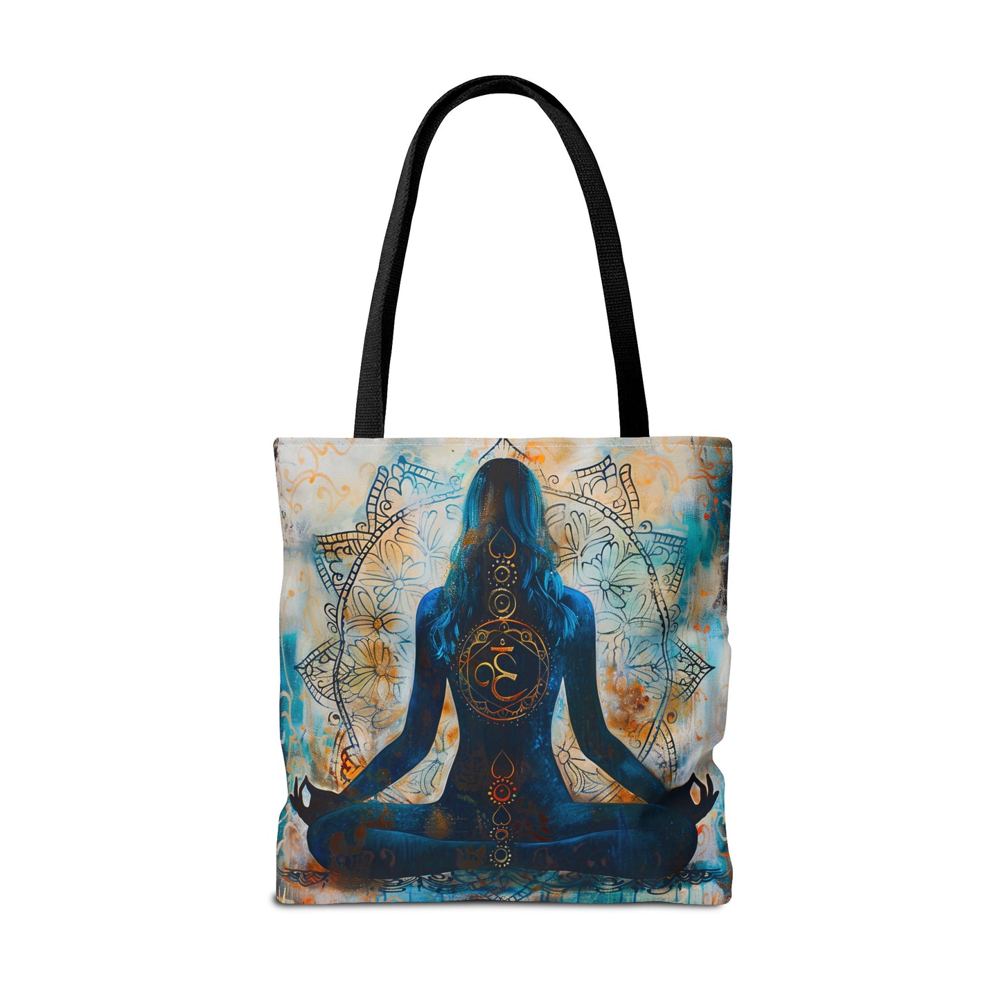 Vibrant Spiritual Yoga Art Om Symbol Tote Bag Durable Polyester with Cotton Straps Available in 3 Sizes