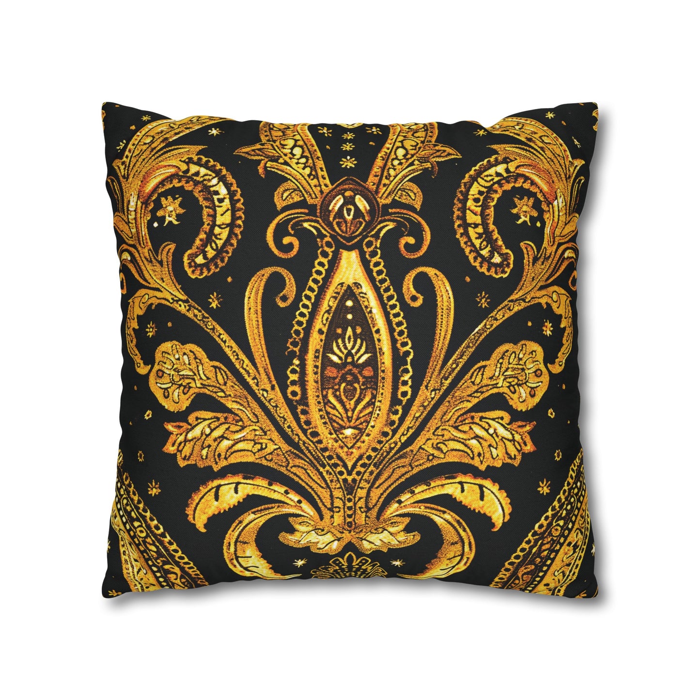 Elegant Black & Gold Damask Throw Pillowcase - Luxurious Floral Baroque Design (Pillow not included)