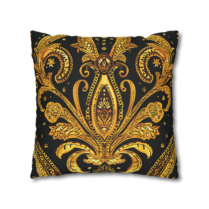 Elegant Black & Gold Damask Throw Pillowcase - Luxurious Floral Baroque Design (Pillow not included)