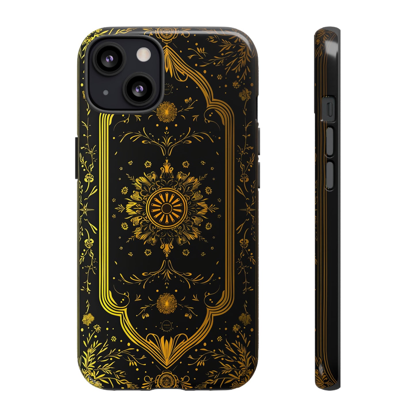 Luxury Gold Floral Damask Tough Phone Case - Elegant Black & Gold Baroque Design