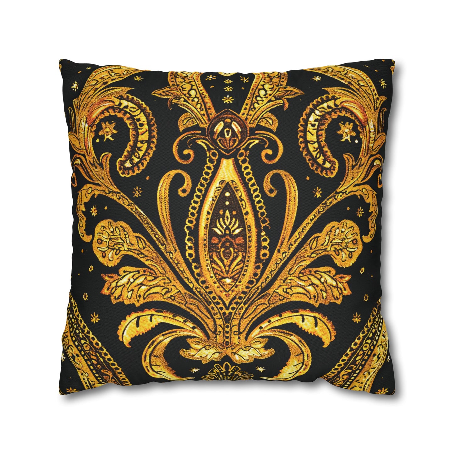 Elegant Black & Gold Damask Throw Pillowcase - Luxurious Floral Baroque Design (Pillow not included)