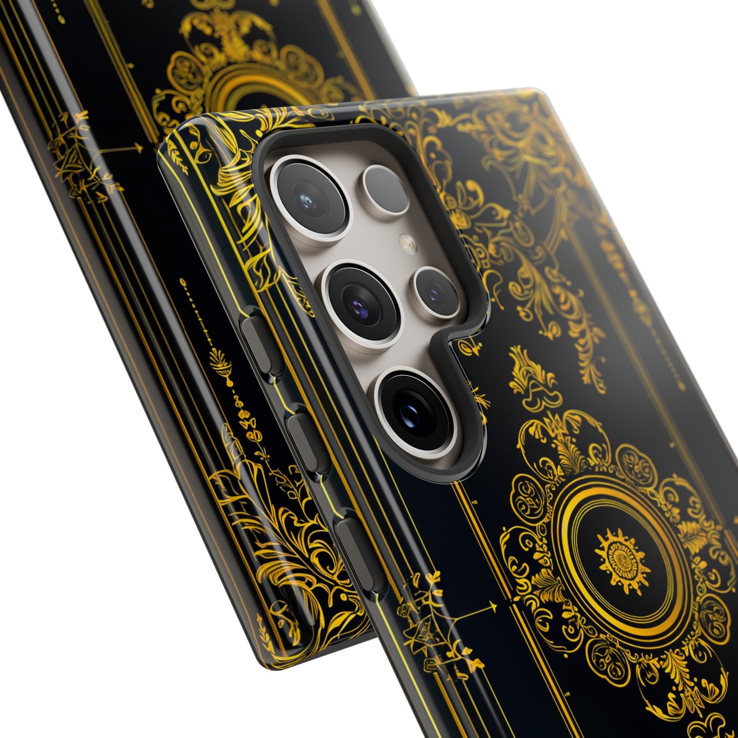 Luxury Gold Floral Damask Tough Phone Case - Elegant Black & Gold Baroque Design