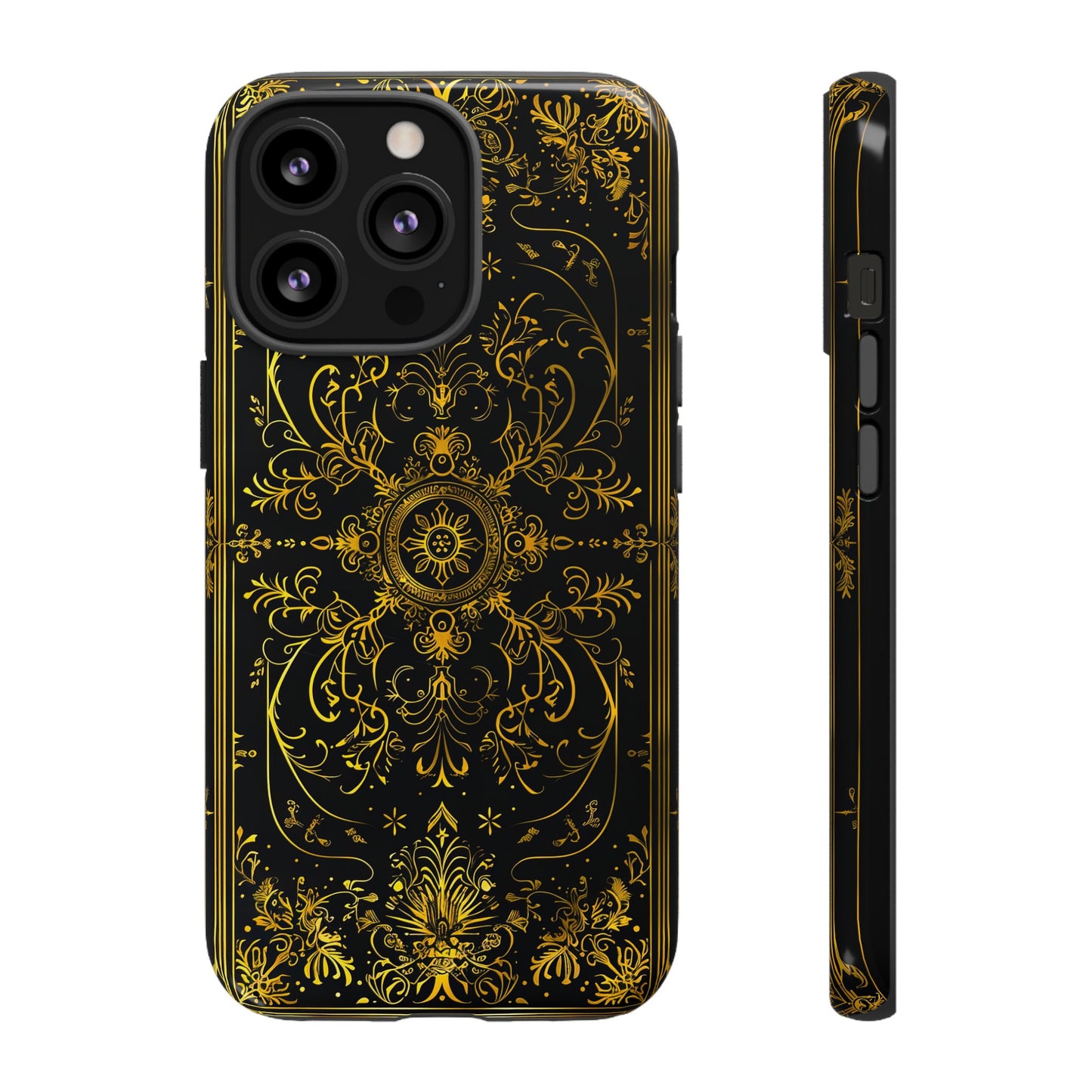 Luxury Gold Floral Damask Tough Phone Case - Elegant Black & Gold Baroque Design
