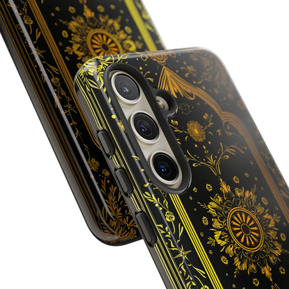 Luxury Gold Floral Damask Tough Phone Case - Elegant Black & Gold Baroque Design