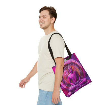 Vibrant Spiritual Buddhist Art Tote Bag Durable Polyester with Cotton Straps Available in 3 Sizes