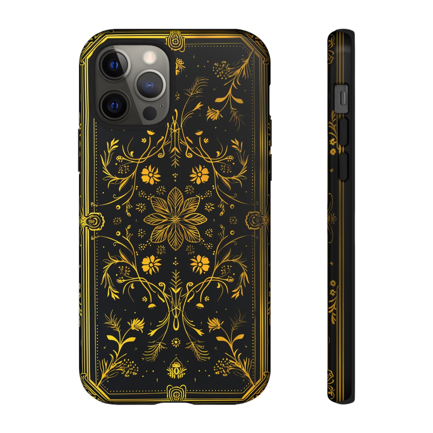 Luxury Gold Floral Damask Tough Phone Case - Elegant Black & Gold Baroque Design